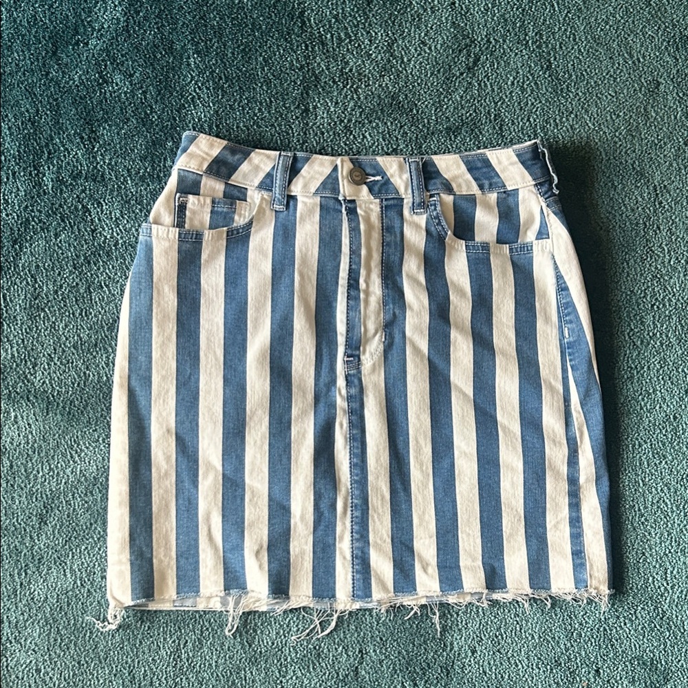 Hollister Blue and White Striped Pencil Skirt